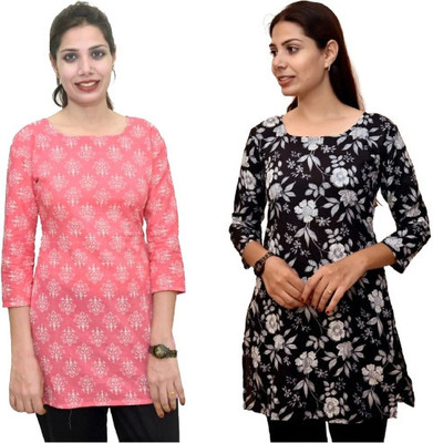 MUNDOTIYA MANUFACTURERS Women Printed Straight Kurta(Black, Pink)