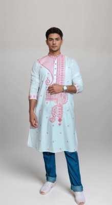 abaran Men Embroidered Straight Kurta(White)