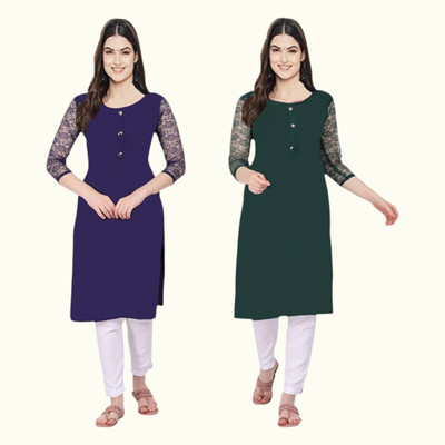 StylishKurta Women Embroidered Anarkali Kurta(Dark Blue, Dark Green)