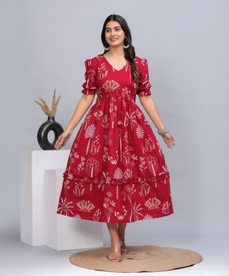 BST TEXTILES Women Floral Print Anarkali Kurta(Red)