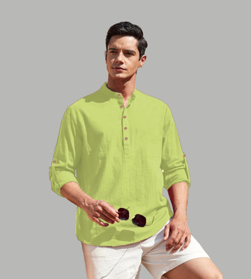 UNIFAV Men Solid Straight Kurta(Light Green)
