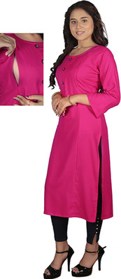 Mahira's Comfort Women Solid Straight Kurta(Pink)