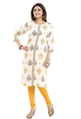 Divastri Women Printed Straight Kurta(White)