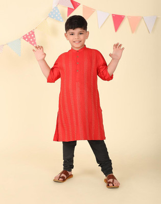 Fabindia Boys Self Design A-line Kurta(Red)