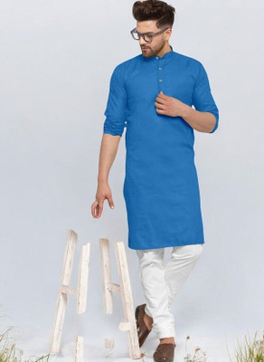 Krisha trend Men Solid Straight Kurta(Blue)