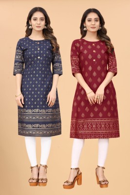 KETAKI FASHION Women Printed Straight Kurta(Dark Blue, Maroon)