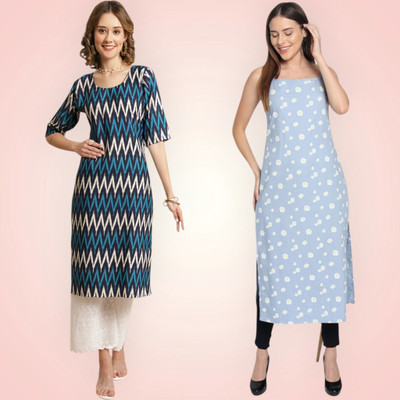 KALLAXI Women Printed Straight Kurta(Multicolor)