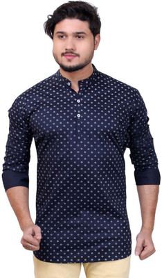 MADE IN THE SHADE Men Self Design Straight Kurta(Dark Blue, White)