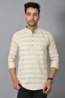 TARUNCOLLECTION Men Self Design, Solid Straight Kurta(Beige)