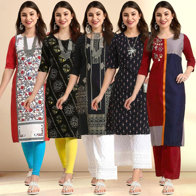 1 Stop Fashion Women Printed Straight Kurta(Multicolor)