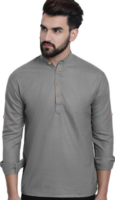 Univibe Men Solid Straight Kurta(Grey)