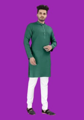 Vjikjkk Hub Men Solid Straight Kurta(Green)