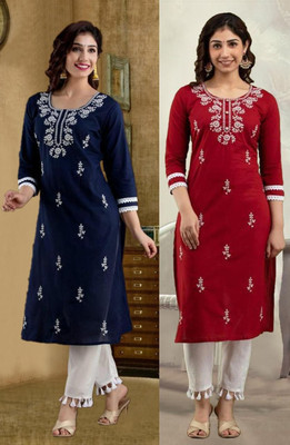 SISTO Women Chikan Embroidery A-line Kurta(Multicolor)
