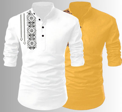 Kavyangle Creation Men Printed Straight Kurta(White, Multicolor)