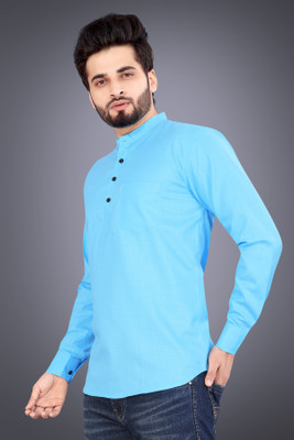 SPOQUE Men Solid Straight Kurta(Blue)