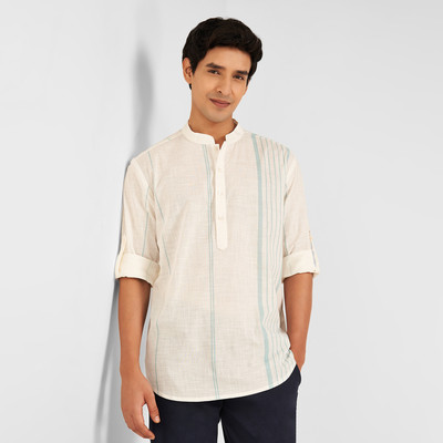Indus Route by Pantaloons Men Printed A-line Kurta(Light Green)