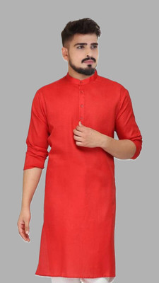 HouseOfCommon Men Solid A-line Kurta(Red)
