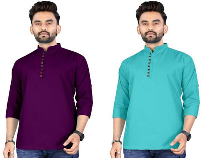 UNIQUE MOMENTS Men Solid Asymmetric Kurta(Multicolor)