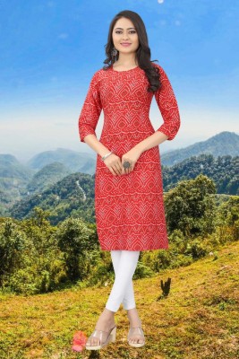 JENSI FASHION Women Printed A-line Kurta(Red, White)