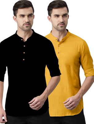 Yugnik Men Solid Straight Kurta(Yellow)