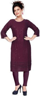 NMS Women Embellished Straight Kurta(Purple)