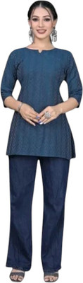 Kfashionbj Women Solid A-line Kurta(Dark Blue)
