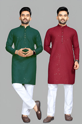 Keton Men Embroidered Straight Kurta(Multicolor)