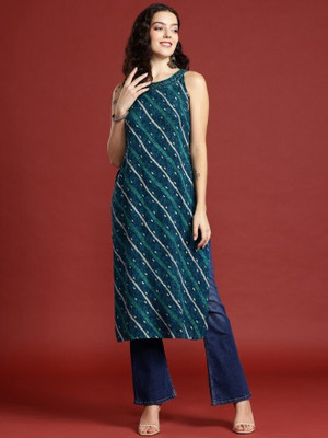 ANOUK Women Printed Straight Kurta(Dark Blue)