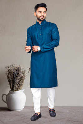 GalaxyZone Men Solid A-line Kurta(Blue)