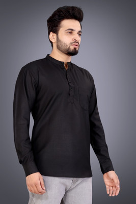 VELLOSTA Men Solid A-line Kurta(Black)