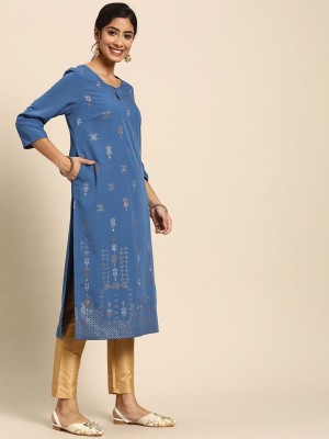 Sangria Women Printed Straight Kurta(Blue)