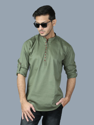 SPOQUE Men Solid Straight Kurta(Green)