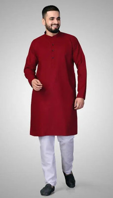 VyomCreation Men Solid Straight Kurta(Maroon)