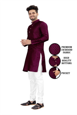 Shree Dutt Creation Men Floral Print Straight Kurta(Maroon)