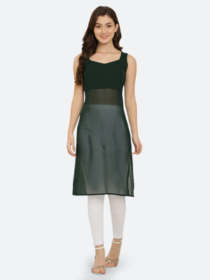VESICLE Women Solid Straight Kurta(Green)