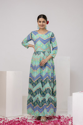 Gulmohar Jaipur Women Printed Flared Kurta(Green)