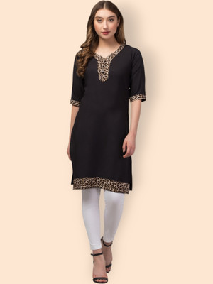 E&A Enterprises Women Printed Straight Kurta(Black)