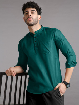 fabzy Men Solid Straight Kurta(Dark Green)