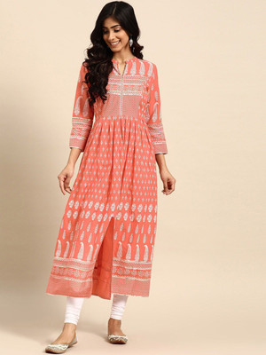 all about you Women Printed Anarkali Kurta(Orange)