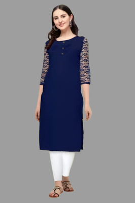 HouseOfCommon Women Self Design A-line Kurta(Blue)