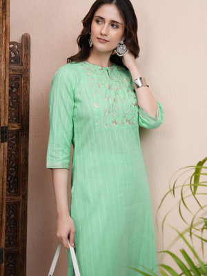 Vishudh Women Embroidered Straight Kurta(Green)