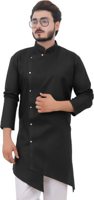 Tibra Collection Men Solid Asymmetric Kurta(Black)