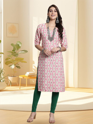 EthnicBasket Women Printed Straight Kurta(Pink)