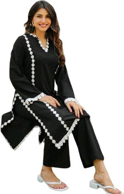 FabRay Self Design Kurta, Palazzo & Dupatta Set