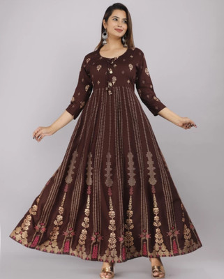 Khushboo Fashion Women Printed Anarkali Kurta(Blue, White)