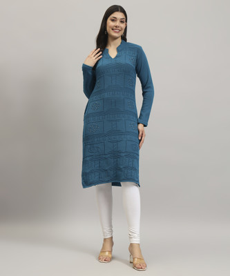 CANBLAR Women Solid Straight Kurta(Blue)