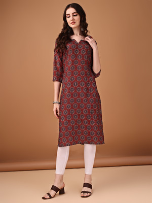 ANOUK Women Printed Straight Kurta(Maroon)