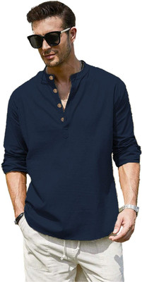 Navkanj Men Solid A-line Kurta(Dark Blue)