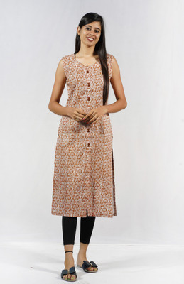 Evolife Women Printed Straight Kurta(Silver)