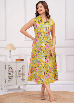 RD Fab Women A-line Yellow Below Knee Dress